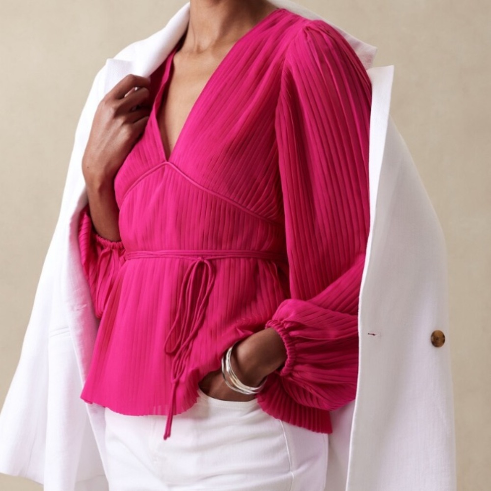 BR Hot pink pleated tie waist blouse